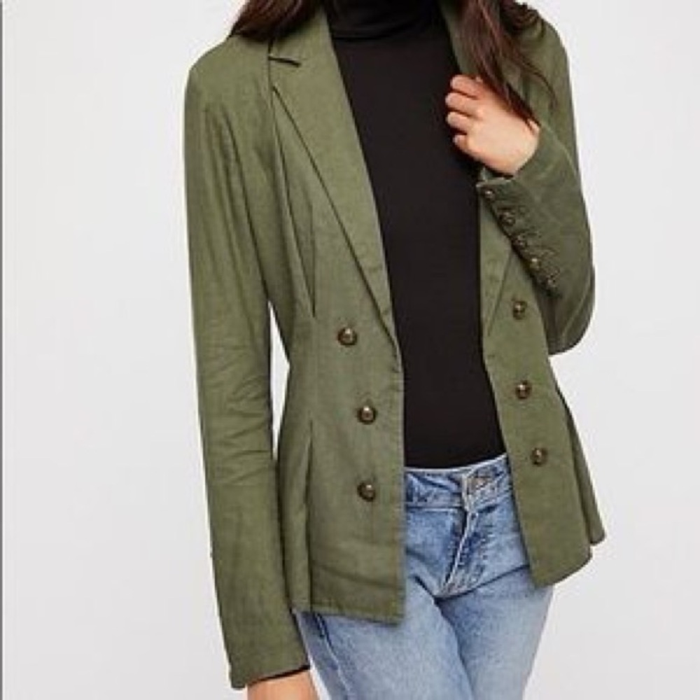Free People Olive Green Double-Breasted Blazer